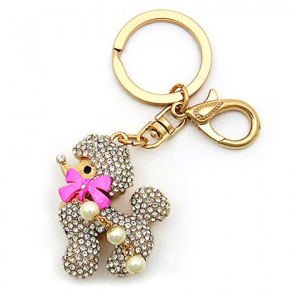 Key Chain - 12 PCS - Rhinestone Poodle - Clear - KC-HFK5911CL